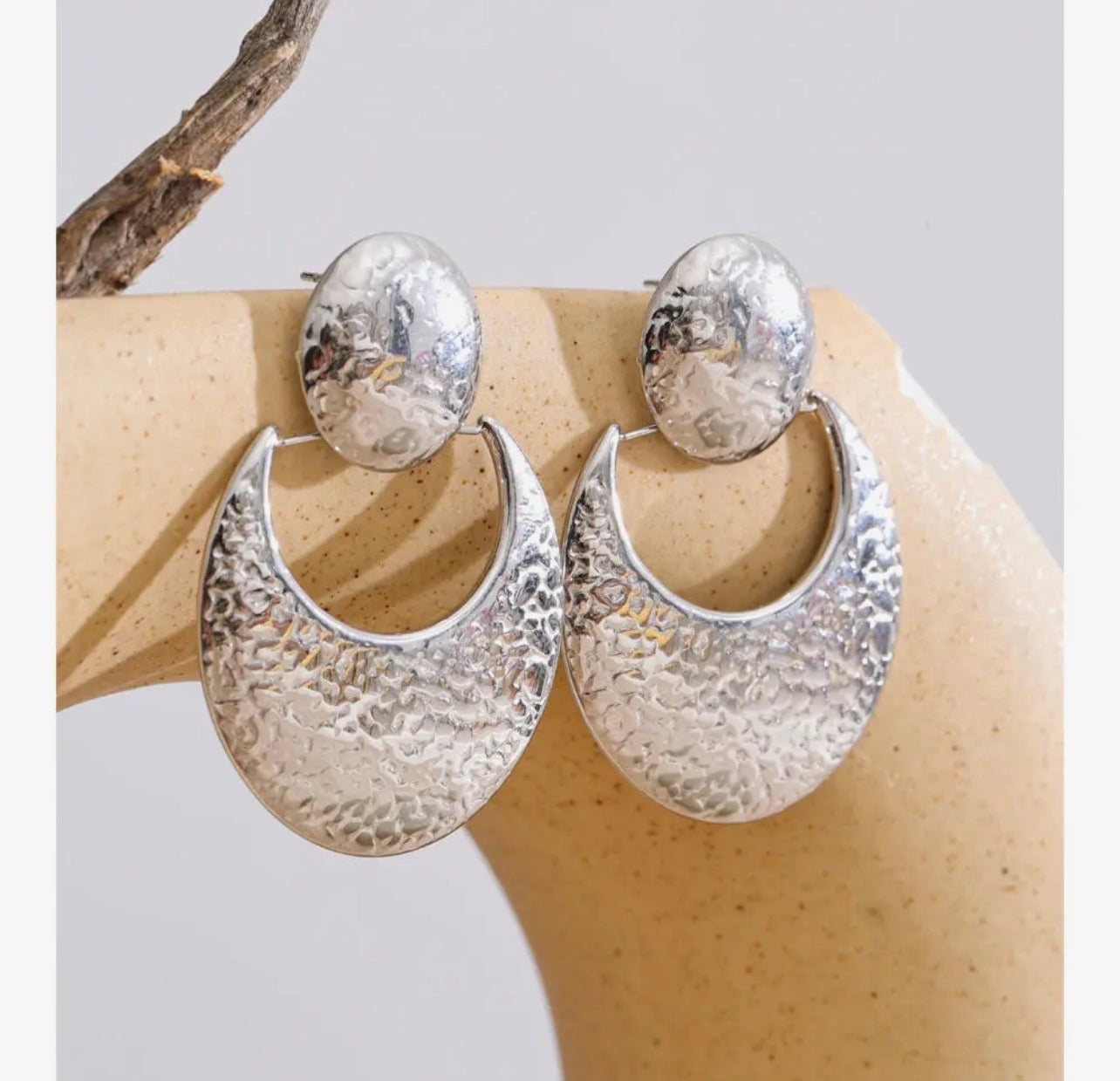 Statement Hammered Earrings - silver