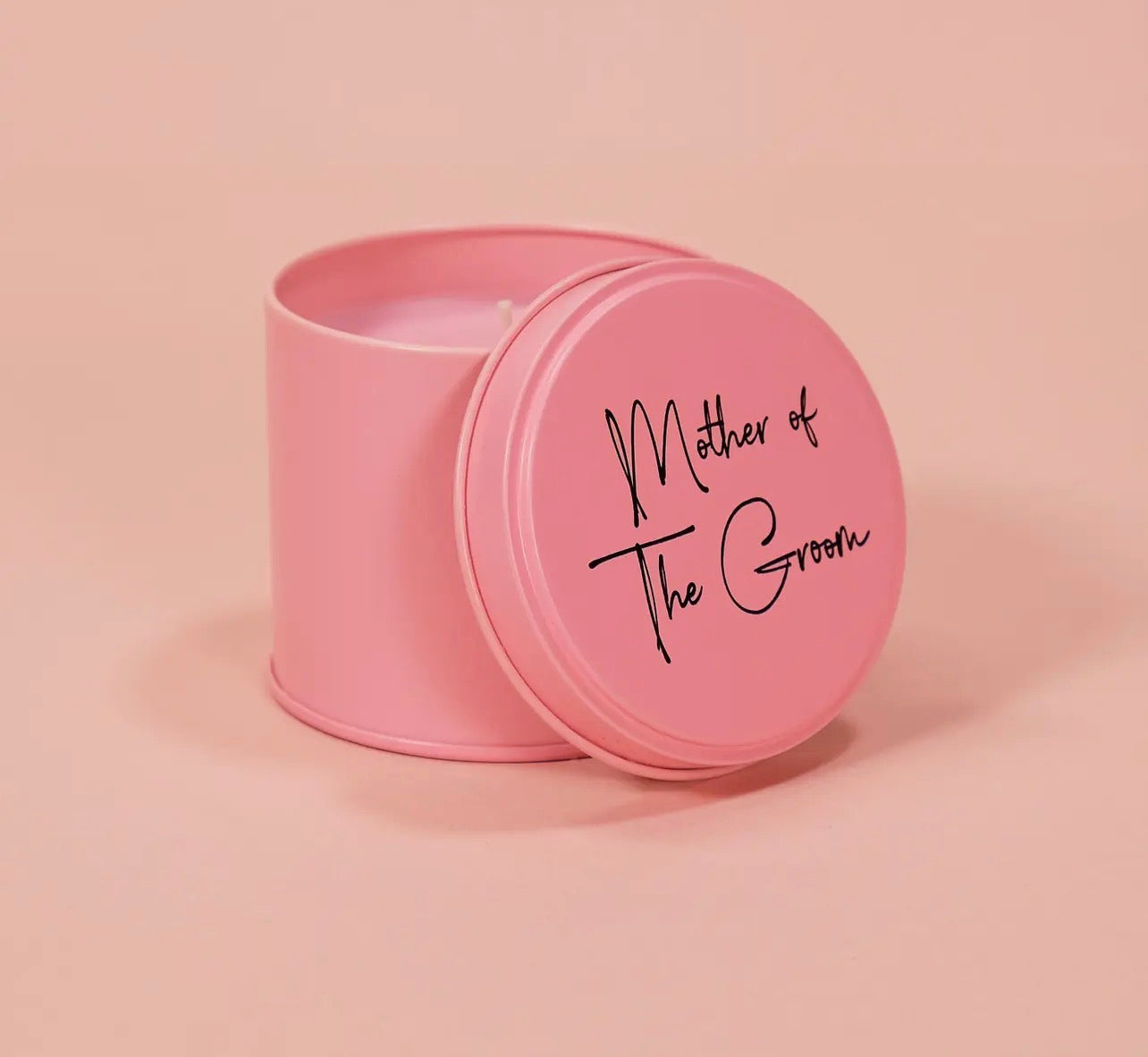 mother of the groom pink tin candle