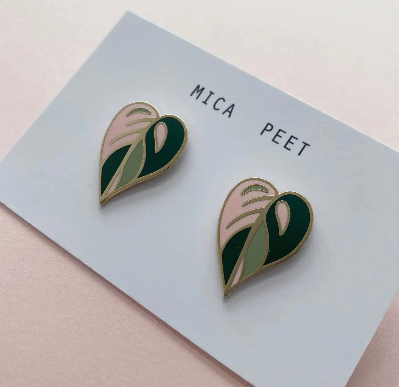 Pink Leaf Enamel Earrings