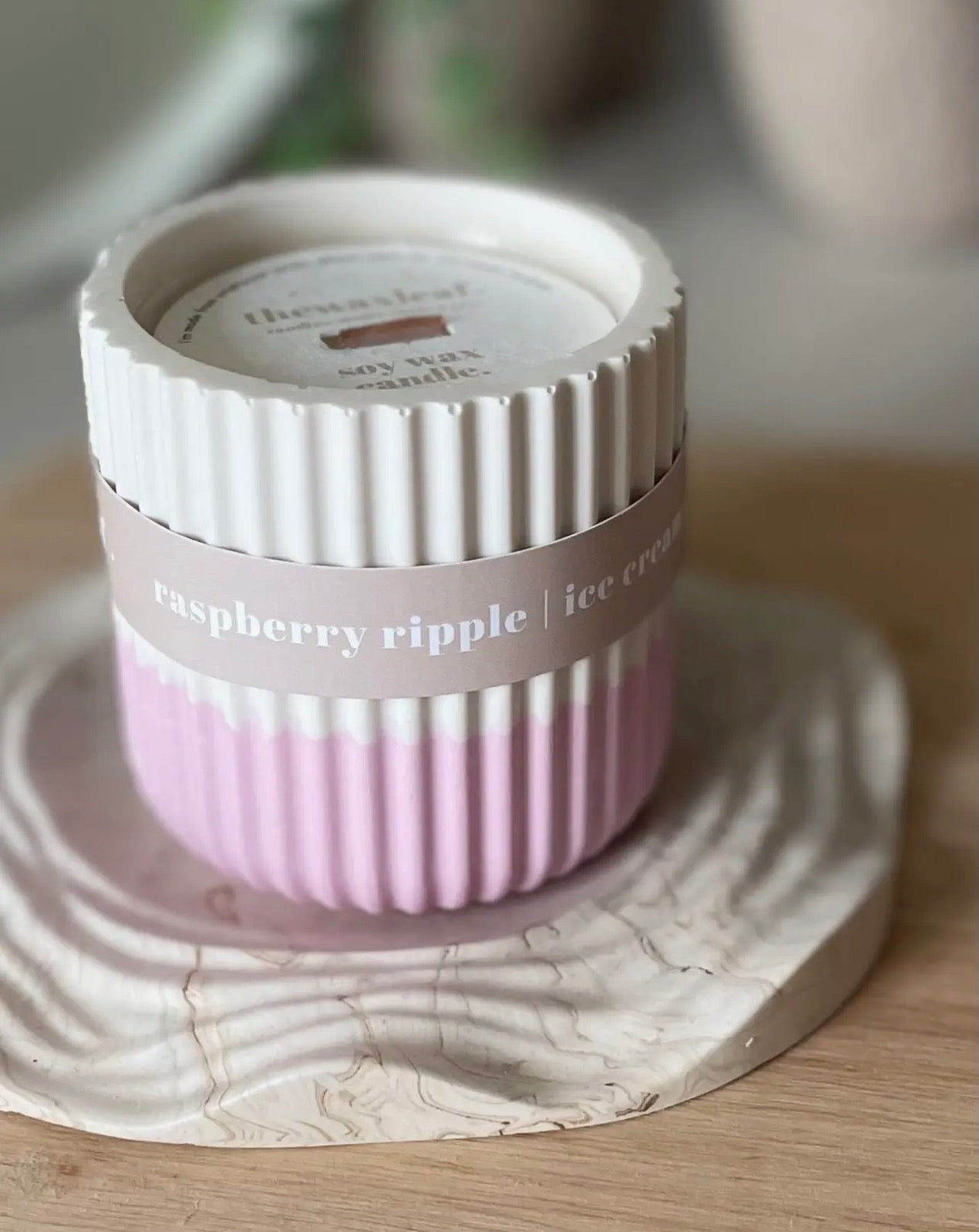 Raspberry Ripple Stoneware Soy Candle