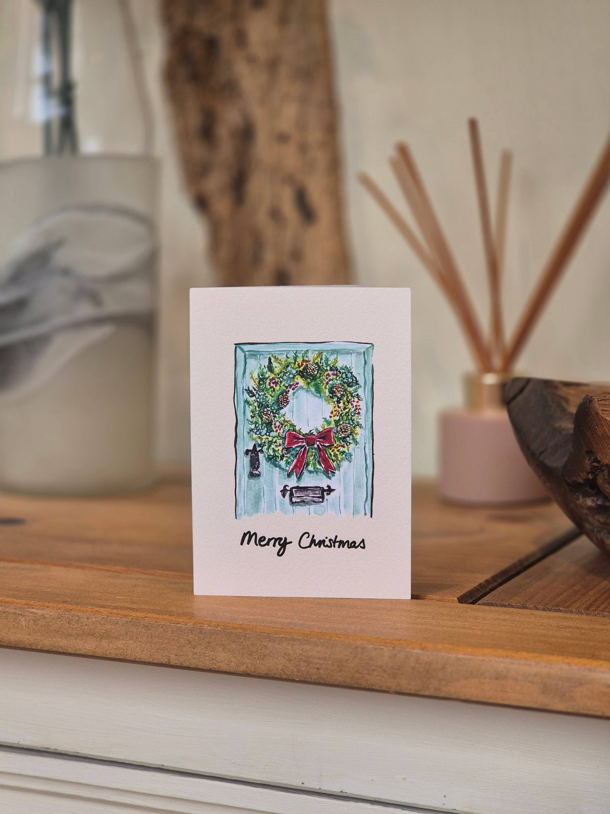 Merry Christmas Wreath Card - Original Watercolour Artwork