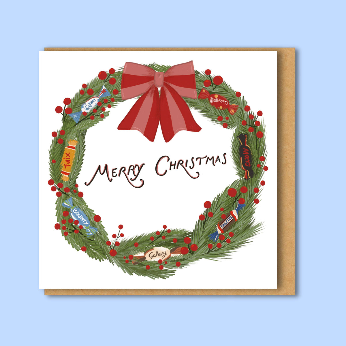 Chocolate wreath, hand drawn Christmas Card