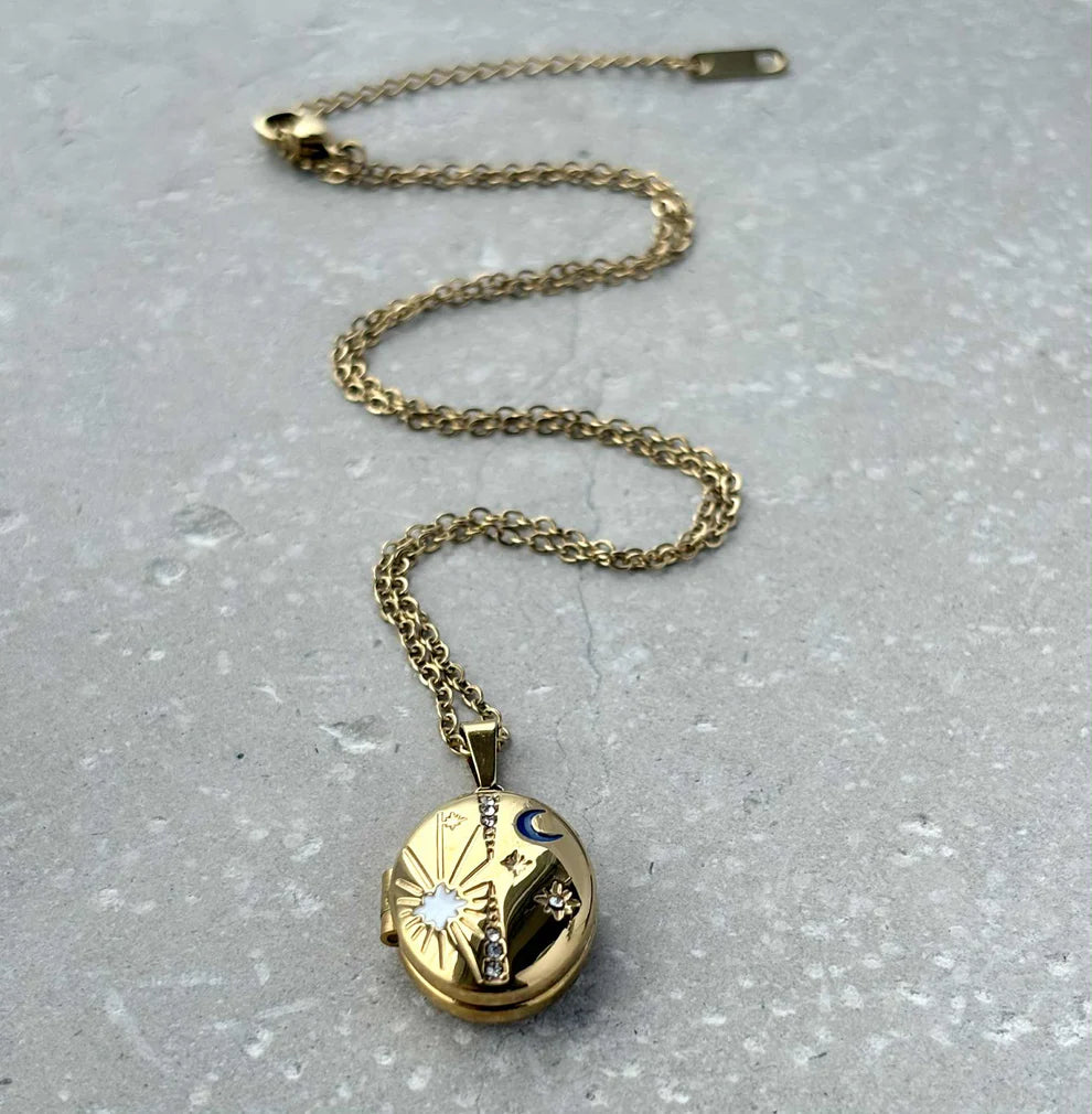 Tarnish Resistant Celestial Locket with Blue Moon