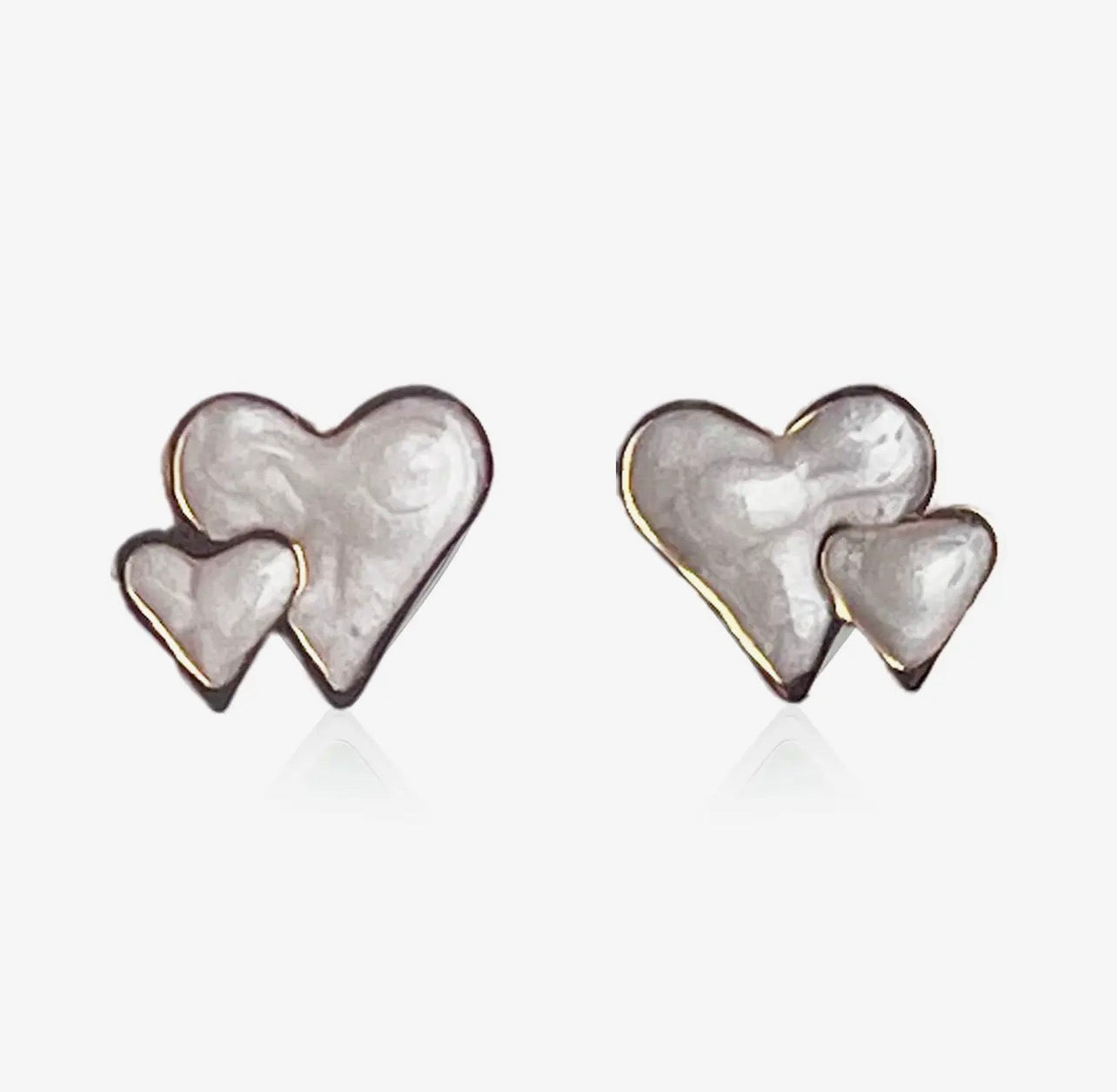 Duo Heart Pearlescent Studs with Gold Plating