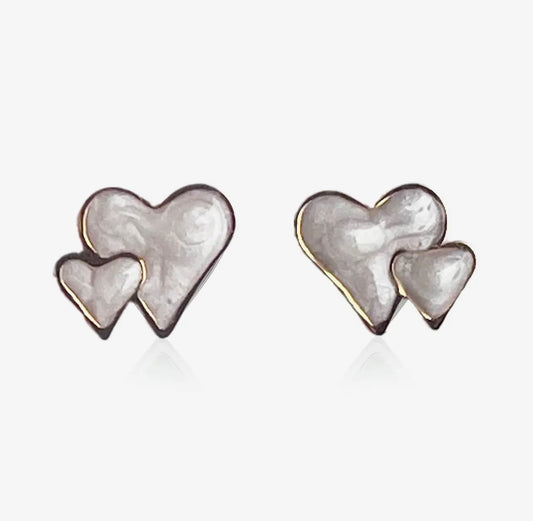 Duo Heart Pearlescent Studs with Gold Plating