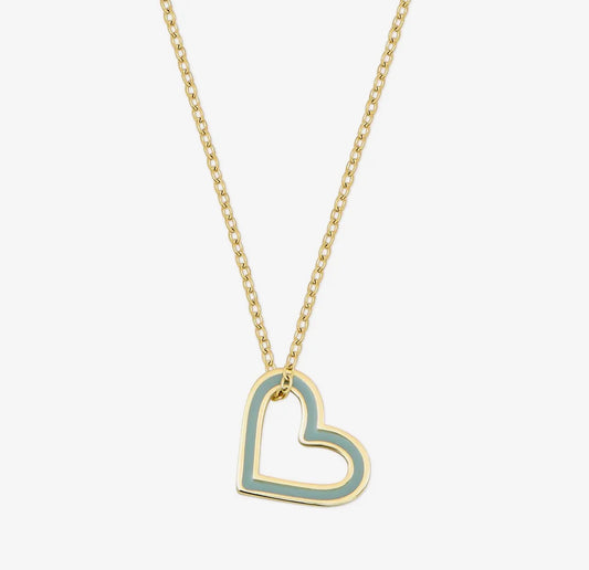 Enamel Open Heart Charm Necklace Gold