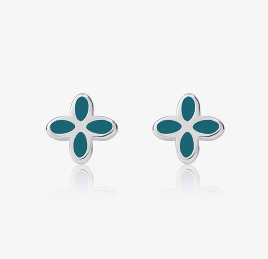 Geo Flower Studs - Petrol Blue