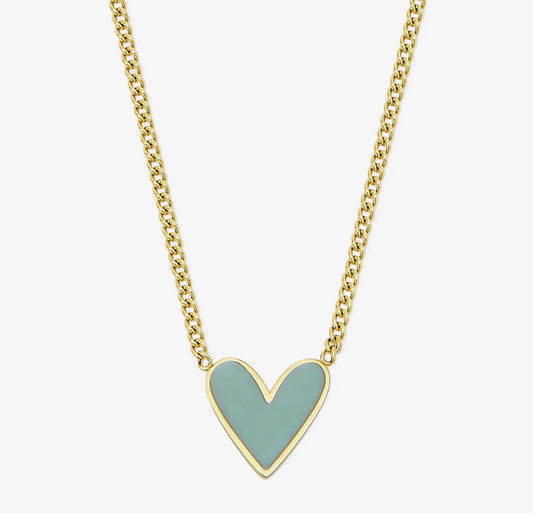 Gold Plated Heart Necklace with Mint Enamel