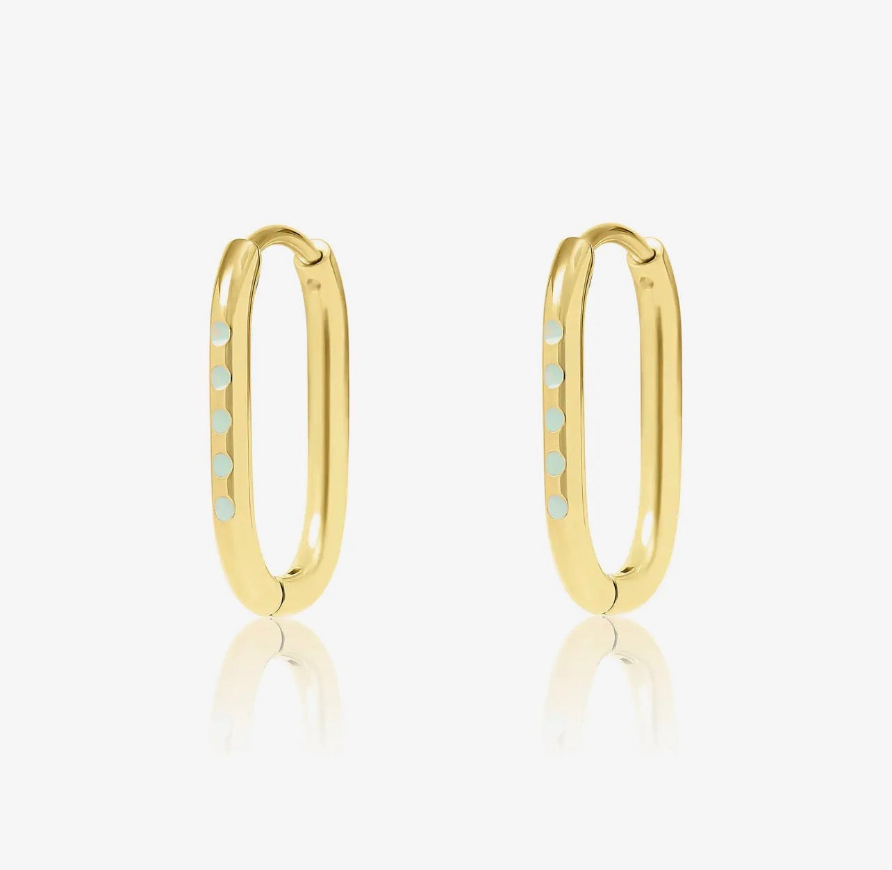Gold Rectangle Huggies with Mint Enamel