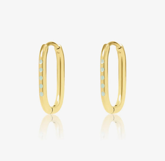 Gold Rectangle Huggies with Mint Enamel