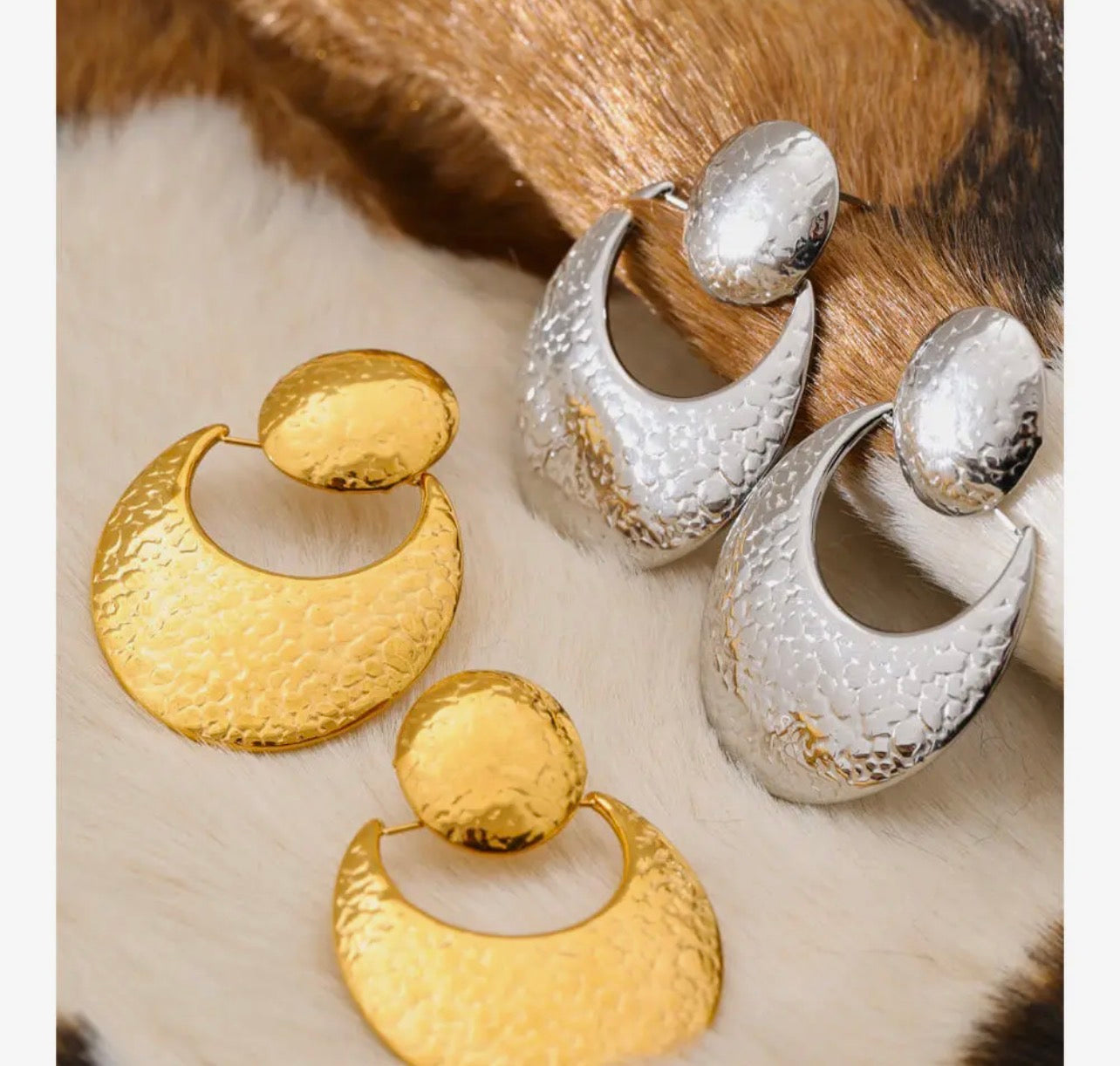 Statement Hammered Earrings - silver