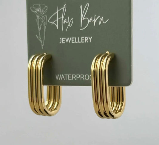 Tarnish Resistant Trio Elongated Hoop Studs