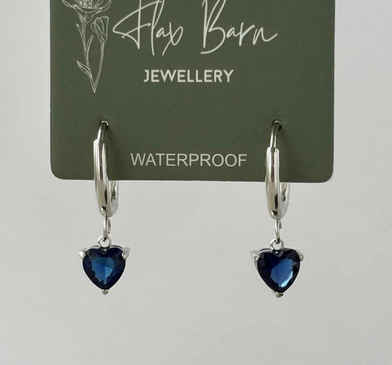 Tarnish Resistant Drop heart Zirconia Huggies - silver and blue