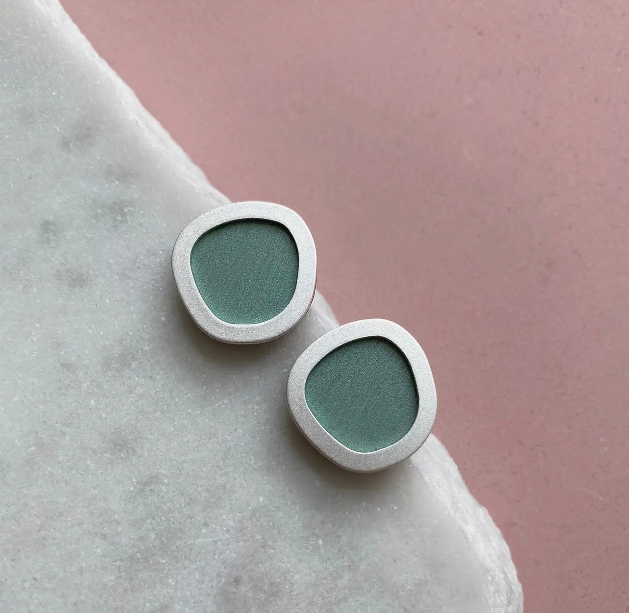 Mint Coloured Silver Circle Geometric Stud Earrings