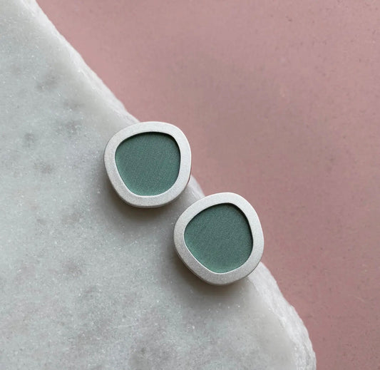 Mint Coloured Silver Circle Geometric Stud Earrings