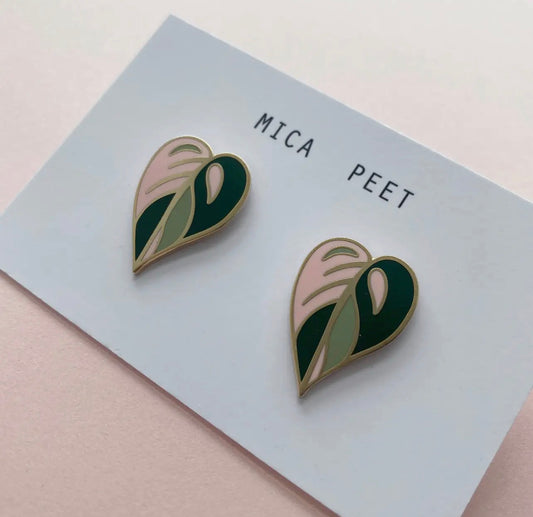 Pink Leaf Enamel Earrings