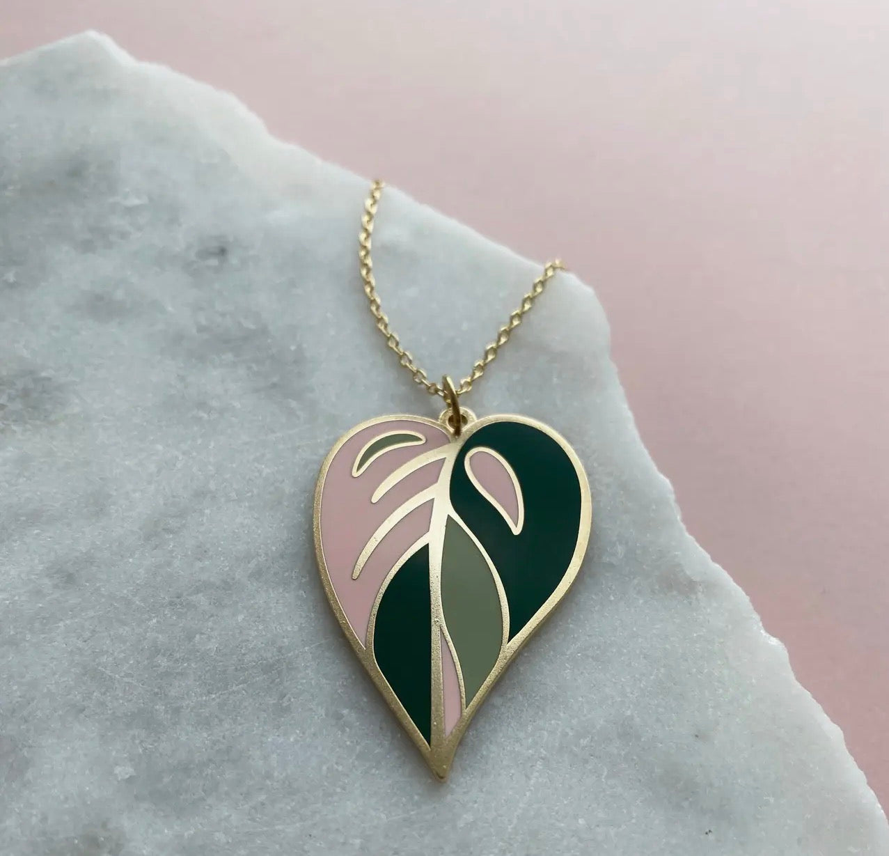 Pink Leaf Enamel Necklace