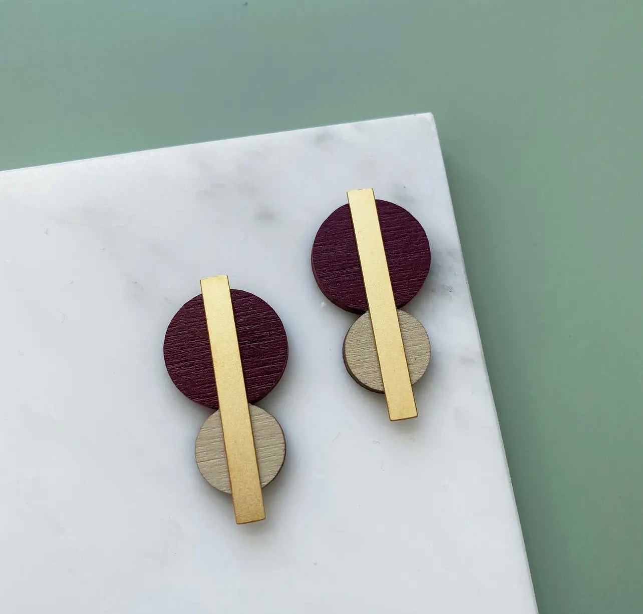 Purple Cream Colour Combo Geometric Circle Studs