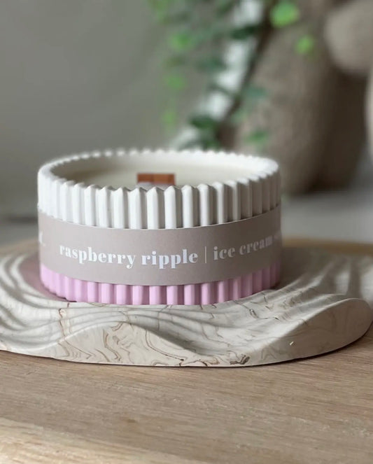 Raspberry Ripple Stoneware Soy Candle