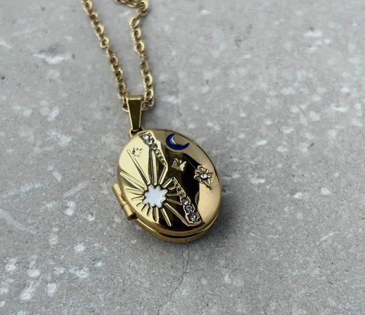 Tarnish Resistant Celestial Locket with Blue Moon