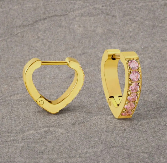 Tarnish Resistant Heart Shaped Huggies - 2 colour options