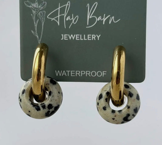 Tarnish Resistant Stone Circle Huggies