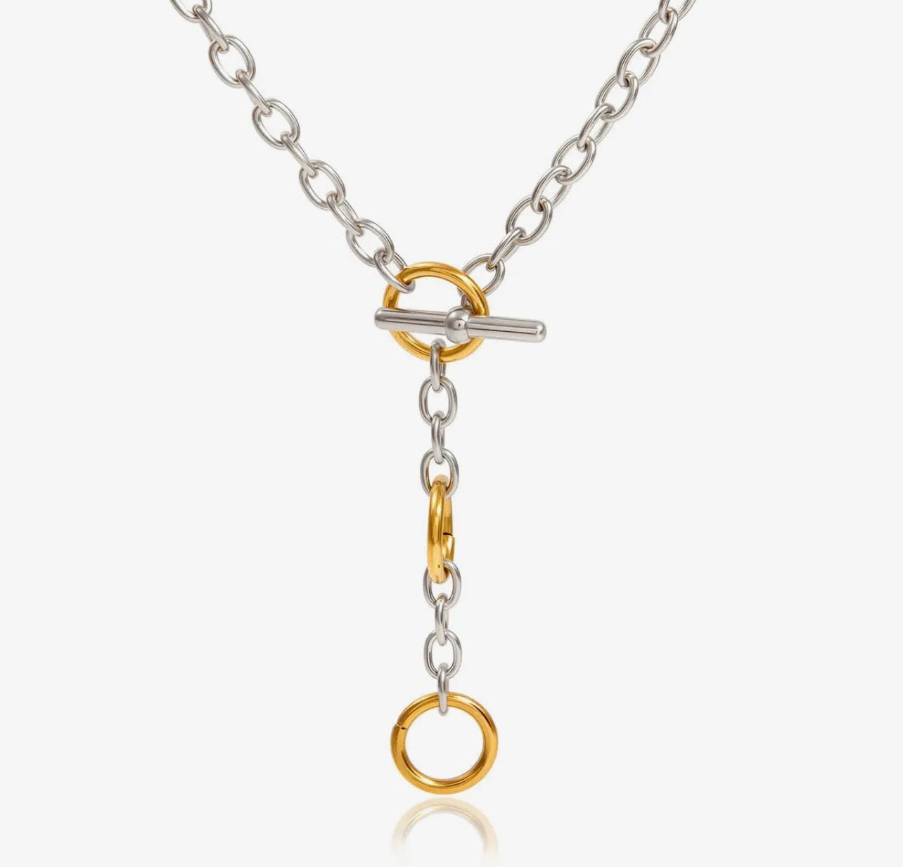 Triple Ring T bar Lariat Necklace - Mixed