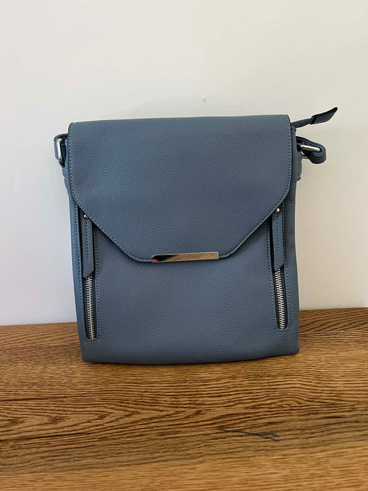 Denim Blue Cross Body Bag - Silver detail